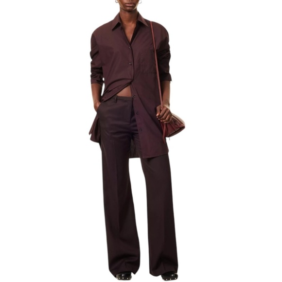 The Frankie Shop NWT Lyra Flared Pants Trousers High Rise Dark Plum Wool Blend - Picture 1 of 12